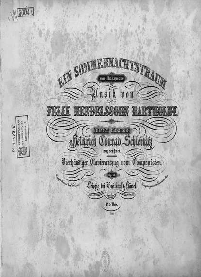 Книга  ЦГПБ, Якоб Людвиг Феликс Мендельсон Бартольди Ein Sommernachtstraum vom Shakspeare