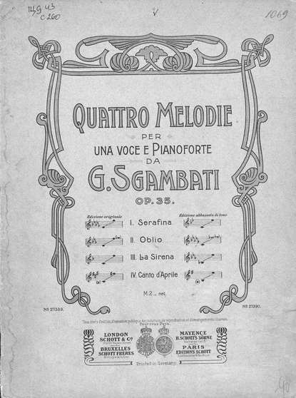 Книга  ЦГПБ, Джованни Сгамбати Quattro Melodie per una voce e Pianoforte da G. Sgambati