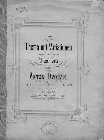 Книга  ЦГПБ, Антонин Дворжак Thema mit variationen fur pianoforte