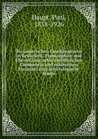 Die sumerischen Familiengesetze in Keilschrift, Transcription und Ubersetzung nebst ausfuhrlichen Commentar und zahlreichen Excursen, eine assyriologische Studie