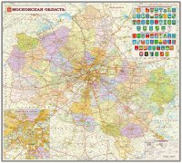 Карта Московской области. Административная. Масштаб 1:320000. Ламинированная. На рейках. В прозрачном пластиковом тубусе