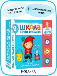 Развивающие книги для детей, мальчиков и девочек. Годовой набор книжек. Расширенный комплект с игрой и наклейками. Школа Семи Гномов 2+